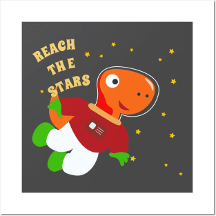 Cute dinosaur astronaut. Posters and Art